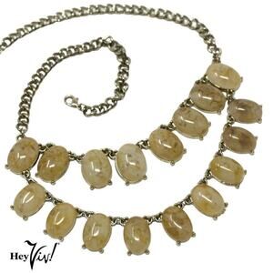 Vintage Two Tiered Bib Style Necklace Shiny Statement Piece 21" Long - Hey Viv
